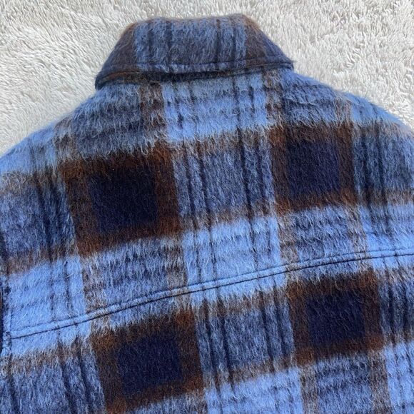 ASOS Men’s Oversized Wool Look Harrington Jacket Blue Brown Plaid Fuzzy XL - Picture 10 of 10